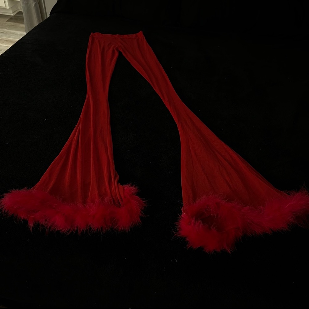 Red flare pants
